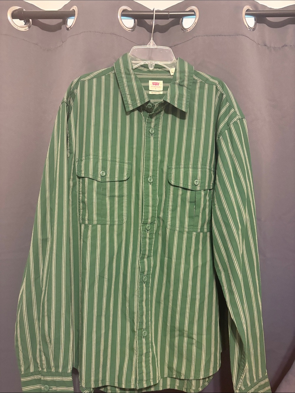 Levi's Green and White Vertical Stripe Button-Down Shirt
